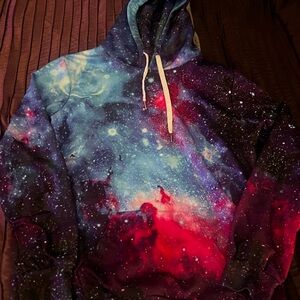 Galaxy Print Hoodie - Multicolor Space Nebula- Mens Small/Medium
